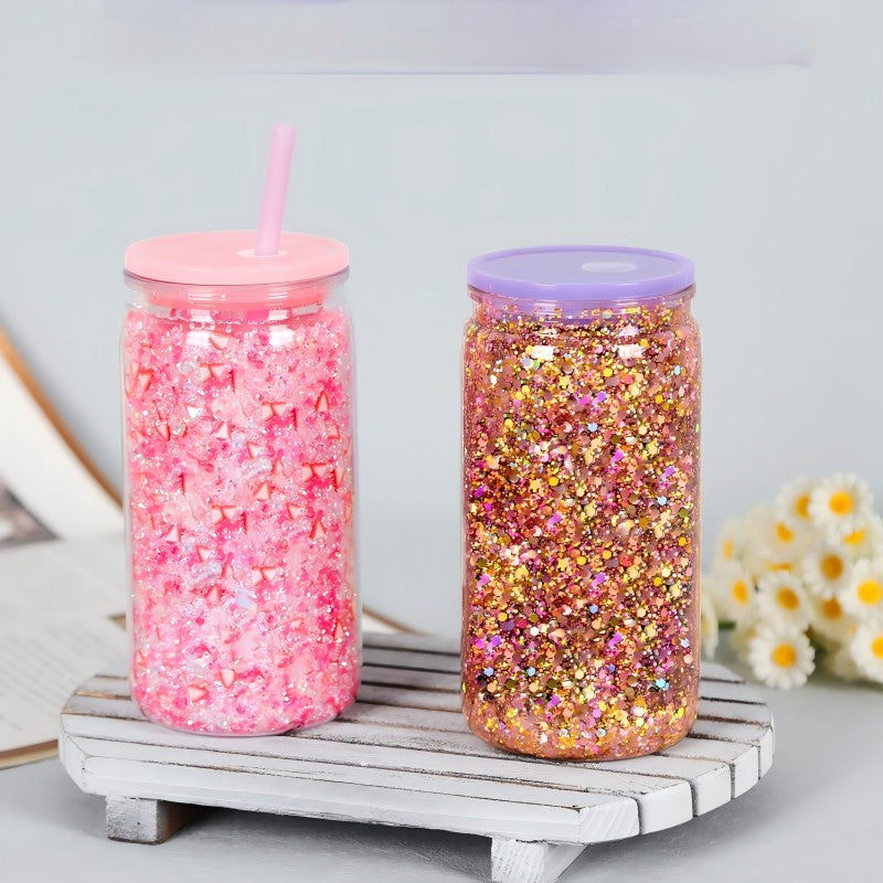 DIY Glitter Mason Jar Tumbler with Straw - Customizable Double Wall Design