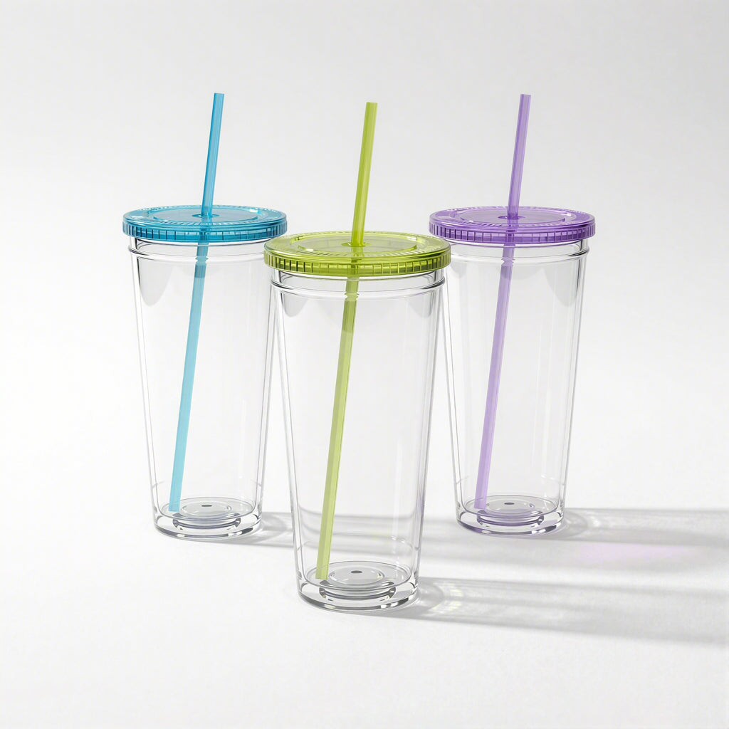 32oz Double Wall Plastic Tumbler with Straw - Customizable Gift Cup