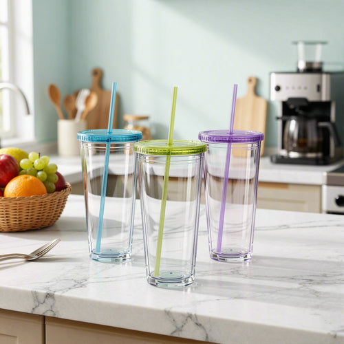 32oz Double Wall Plastic Tumbler with Straw - Customizable Gift Cup