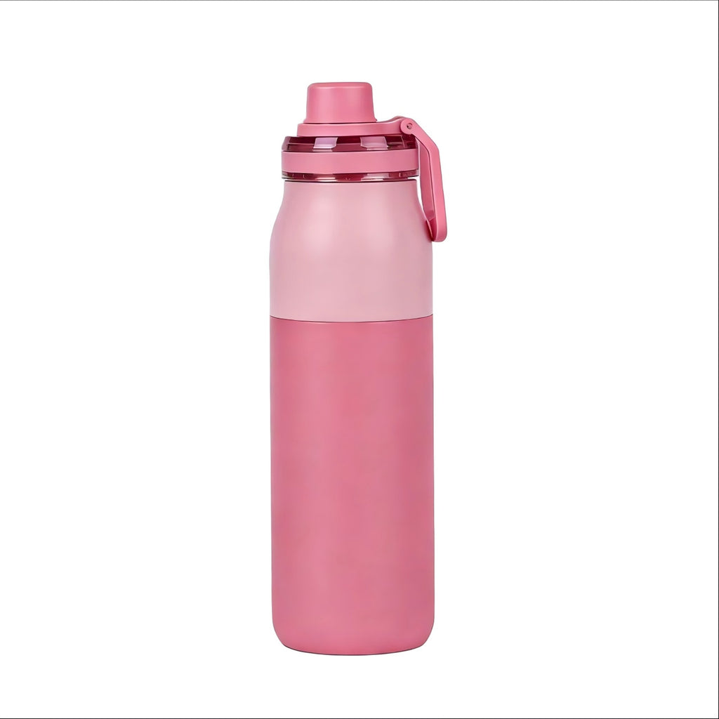Dual-Tone Outdoor Sports Bottle with Transparent Lid - Portable Flip Handle Design
