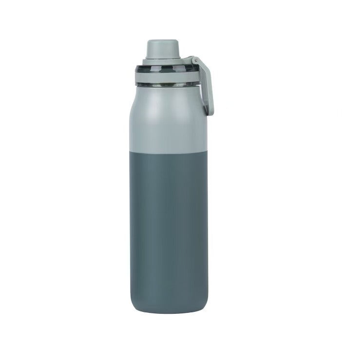 Dual-Tone Outdoor Sports Bottle with Transparent Lid - Portable Flip Handle Design