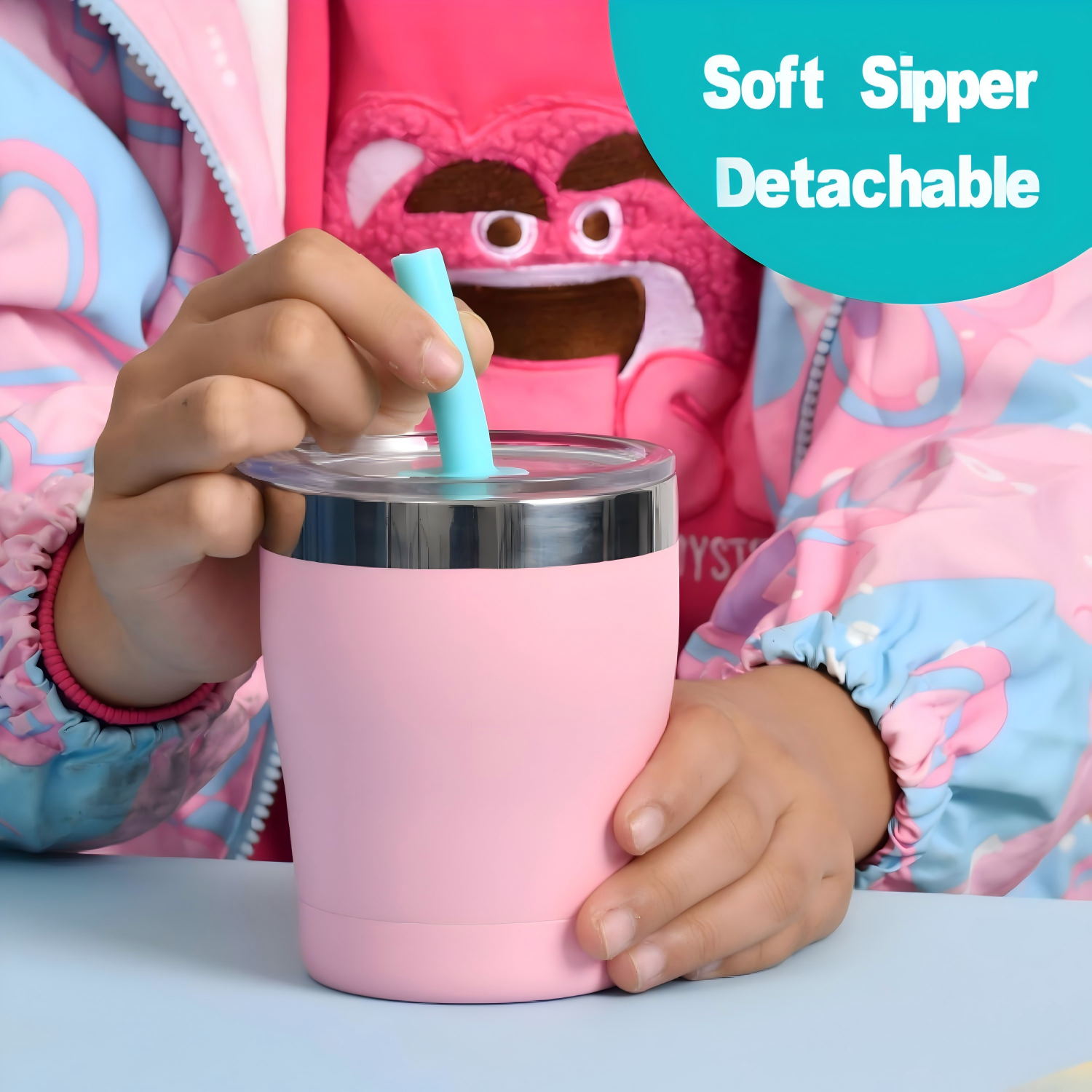 9oz Kids Insulated Tumbler | Integrated Silicone Straw Lid Detachable | Mirror Rim | Custom OEM