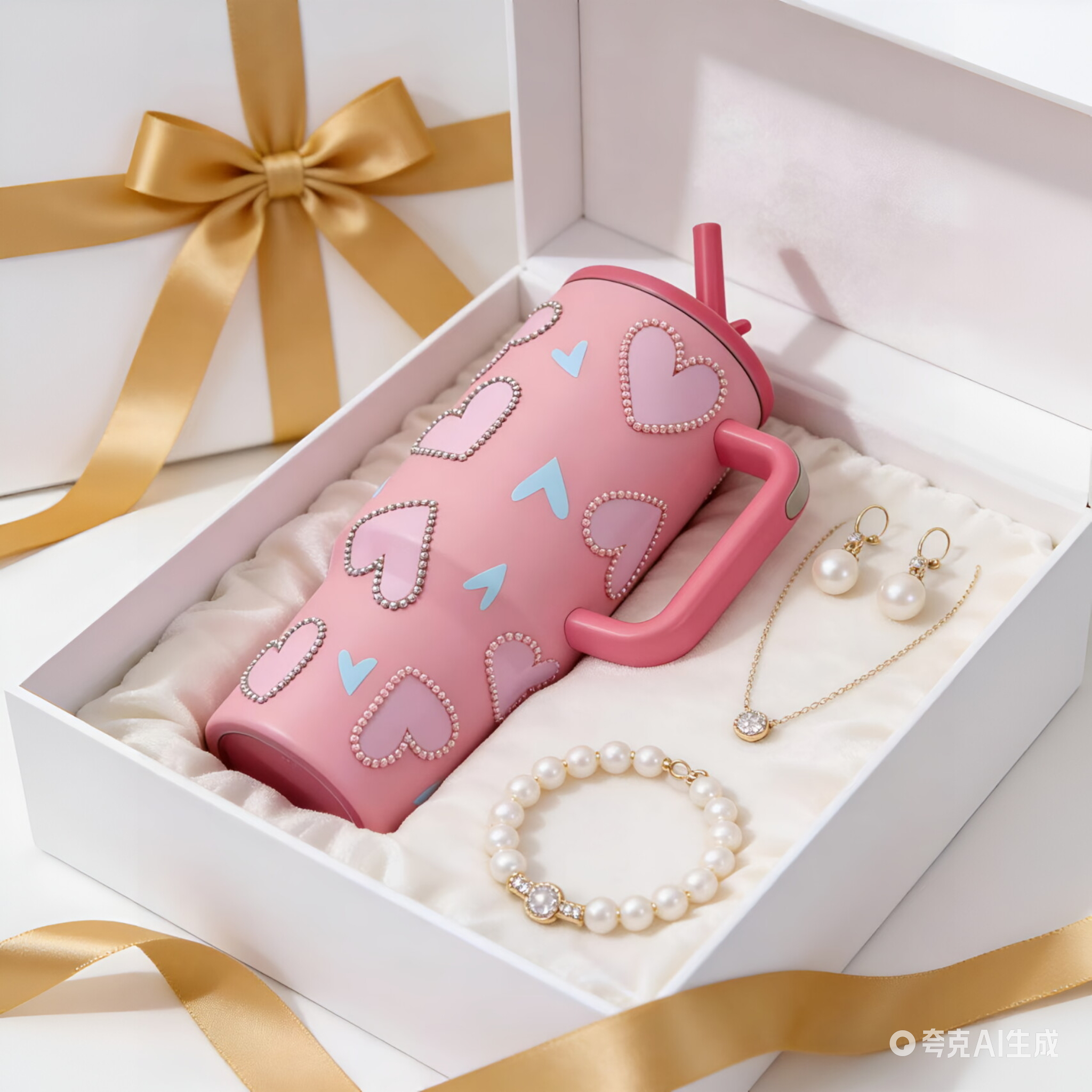 40oz Luxury Rhinestone & Pearl Stanley Style Tumbler - Hand-Embellished Custom Design